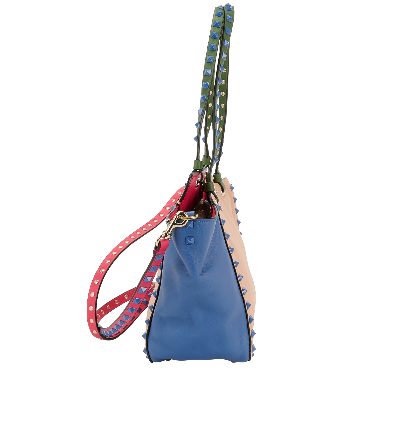 Small Rockstud Tote, &pound;450, Handbags, Blue/Green/Pink, Leather, Side view